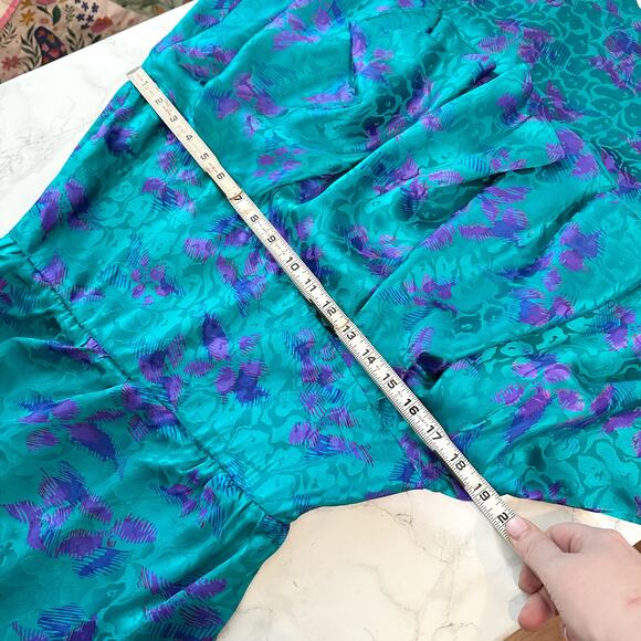 Vintage Lillie Rubin 100% Silk Satin Teal Purple‎ 80s Dress Women’s Size 4 - Picture 12 of 13